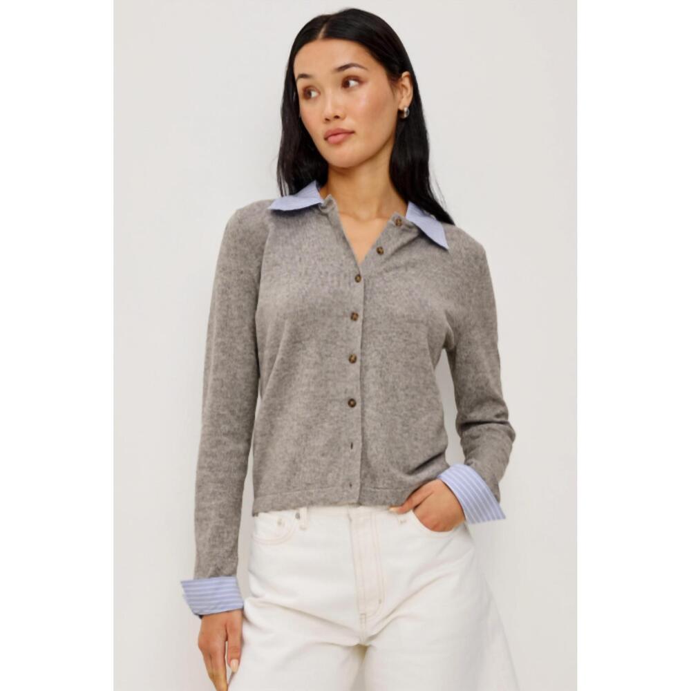 NEW RAILS eryn layered poplin cardigan in heather grey